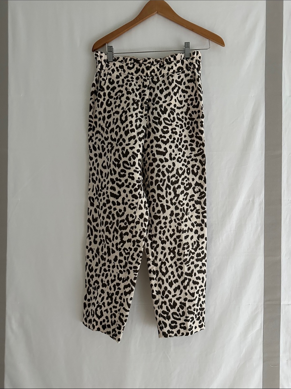 J. Crew Cream and brown Leopard Print linen pants